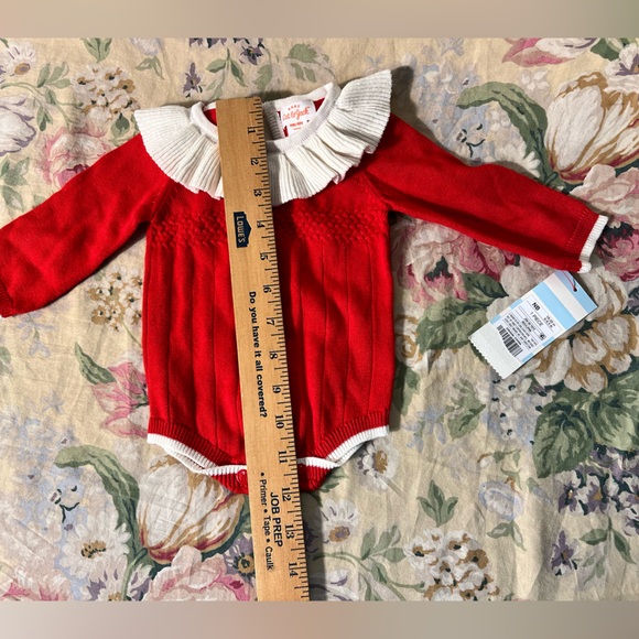 Baby red and white ruffled onesie sweater - Picture 11 of 12
